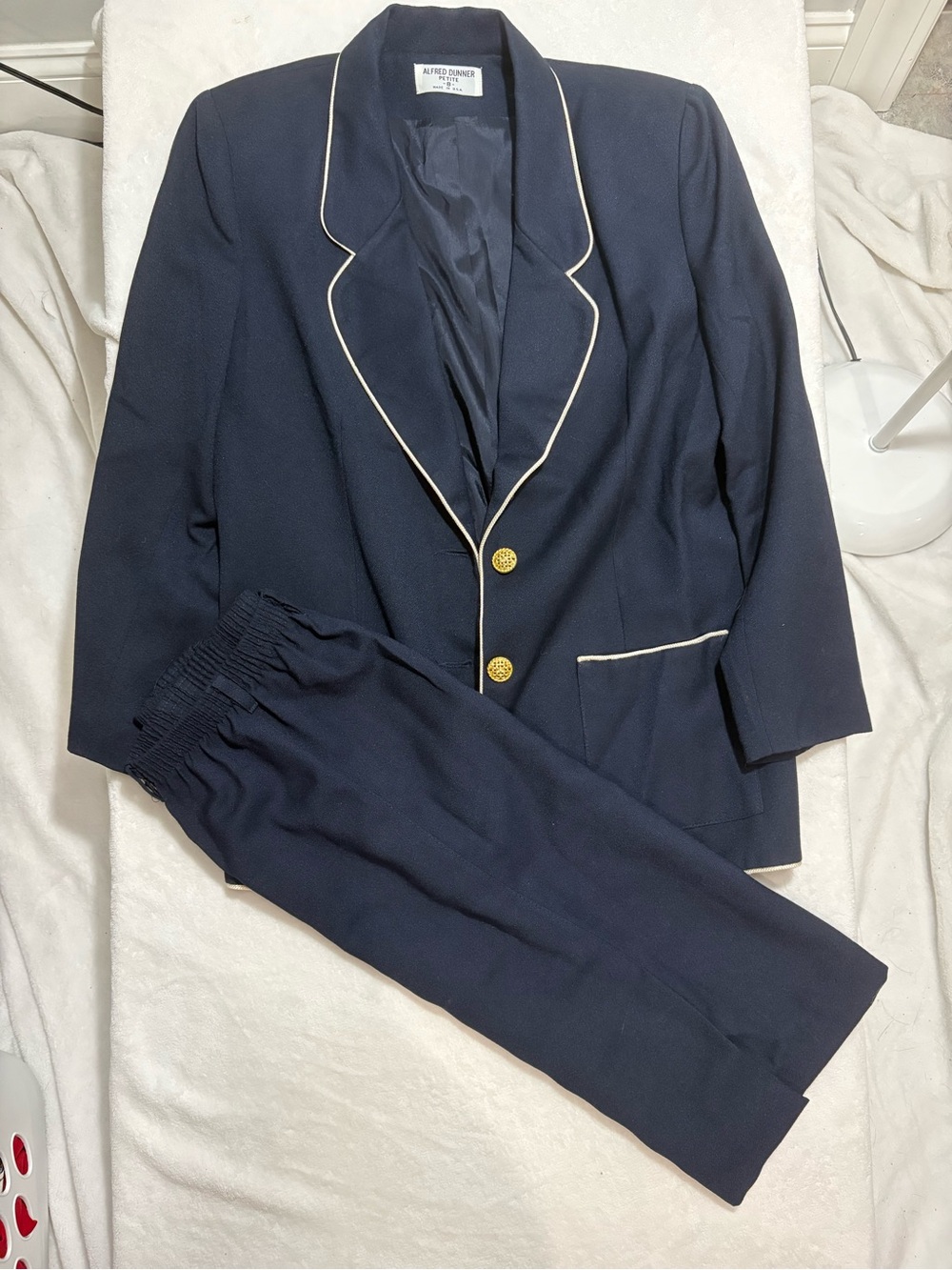 Alfred Dunner Navy Blazer and Pants with Cream Piping
